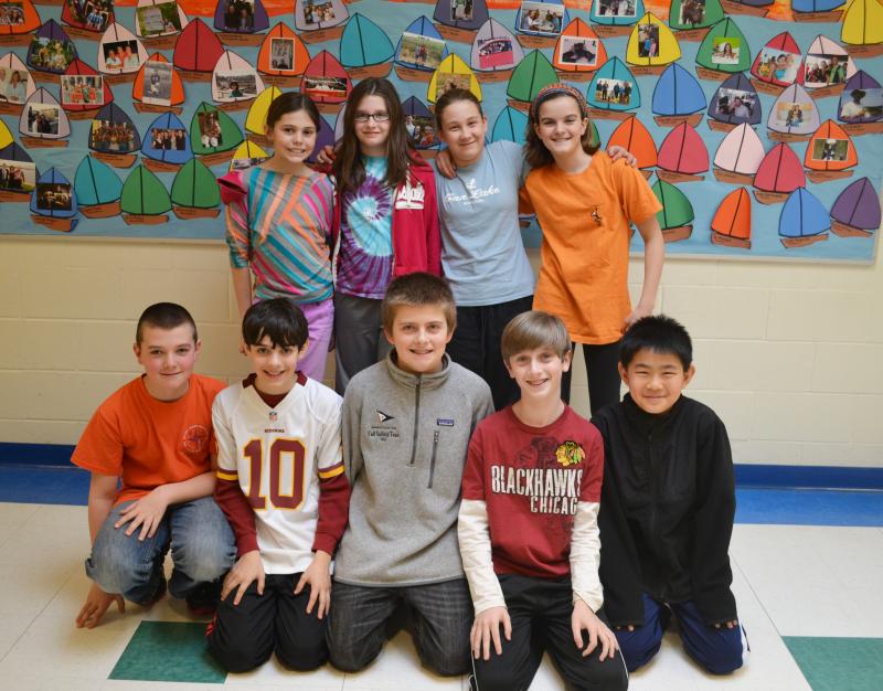 Sippican School sixth graders created video slideshows as a stance against bullying. Back row: Michaela Mattson, left, Erica Judd, Ellie Dineen, and Emily Townsend. Front row: John Egger, left, Cole Radke, Jonathan Riley, Harrison Burke, and Danny Hartley. Not pictured: Geoffrey Noonan, Nathaniel King, Abby Horan, Lauren Craig, Nick Dextradeur, Cassidy Bart, and Mikayla Chandler. BY JENNIFER HESHION