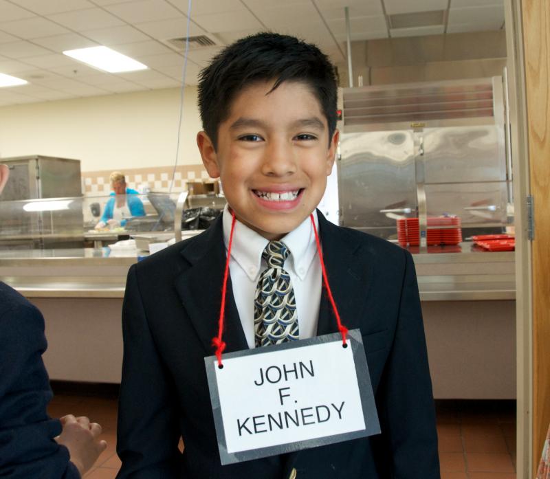 Politician in training? Desi Sinnott flashed a politicians smile as John F. Kennedy."He founded the Peace Corps and was a big fan of physical education," said Desi. BY GEORGIA SPARLING