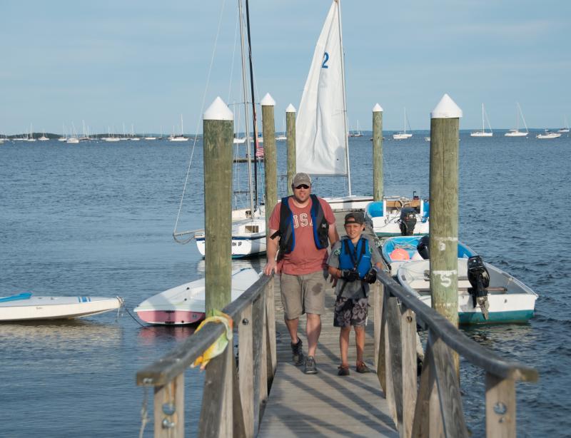 Drew Weaver took his father Matt out on a sail for the first time at the family night. BY GEORGIA SPARLING