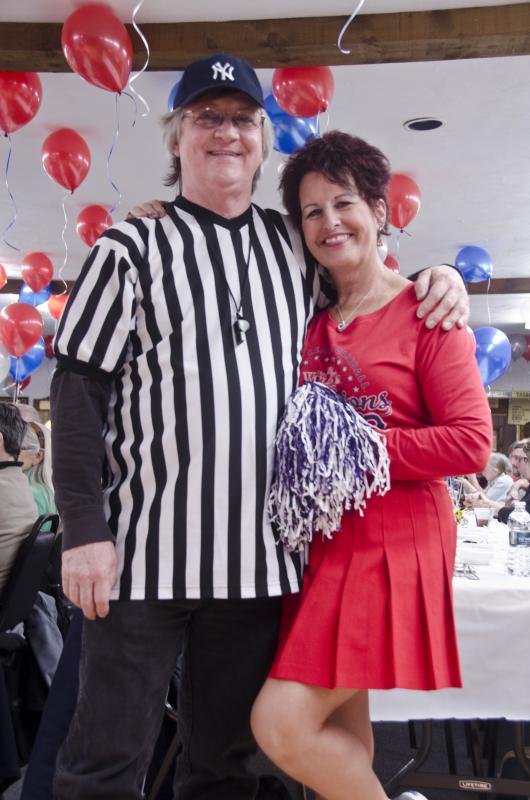 Nancy Moreira put on a cheerleaders uniform and joined Andy Fleming at the sports-themed dinner. BY GEORGIA SPARLING