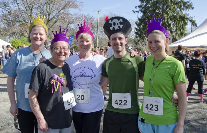 From left: Marianne Kasica, Dorothy McQuillan, Johanna Riley and Joe and Liz Delfino all wore festive head gear for the 5K. BY GEORGIA SPARLING