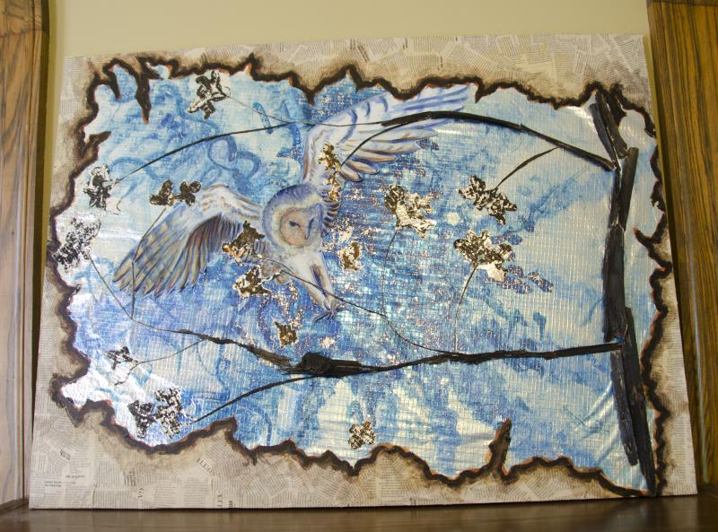 Laura Kelleher used a silvery material she found on the roadside to make this collage. BY GEORGIA SPARLING