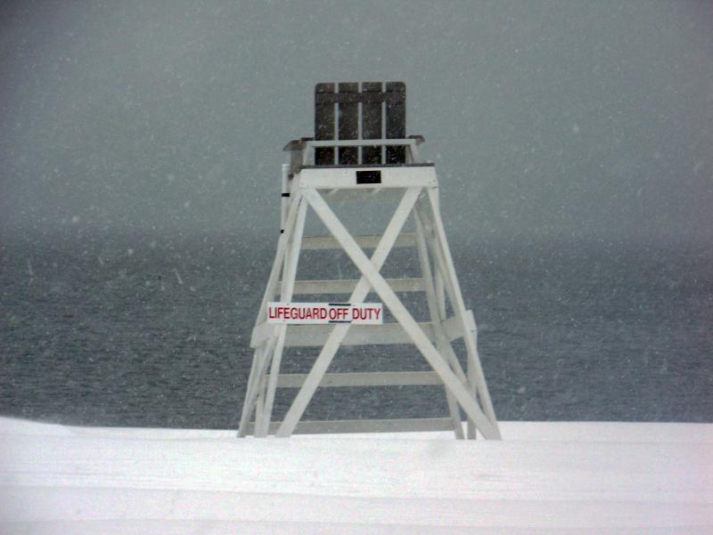 The Mattapoisett Town Beach covered in snow during the storm. BY MATTHEW BERNAT