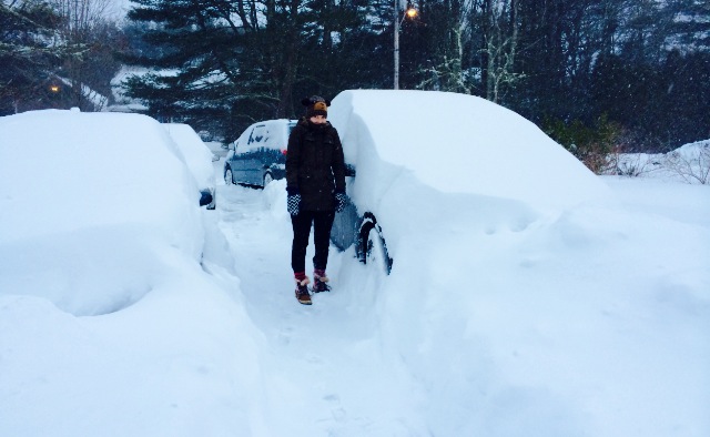 Holly Frink looks none too excited to be out in the snow at her Marion home. COURTESY HOLLY FRINK