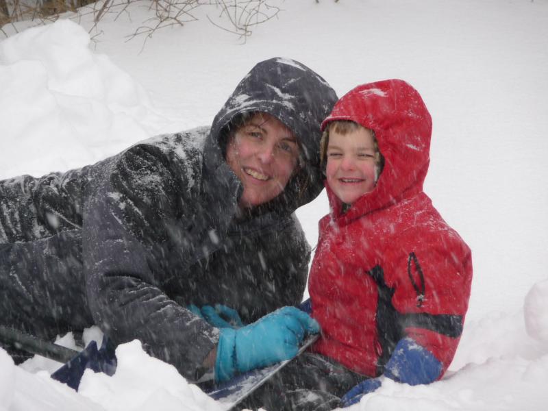 Elizabeth and Oliver Hutchinson stop for a photo in the middle of the blizzard. COURTESY ART HUTCINSON