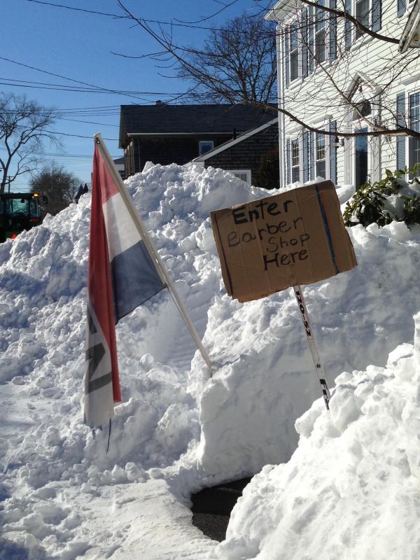 Anybody need a hair cut? This photo was taken post blizzard outside the Mattapoisett Clipper on Church Street. COURTESY SUSAN PIZZOLATO