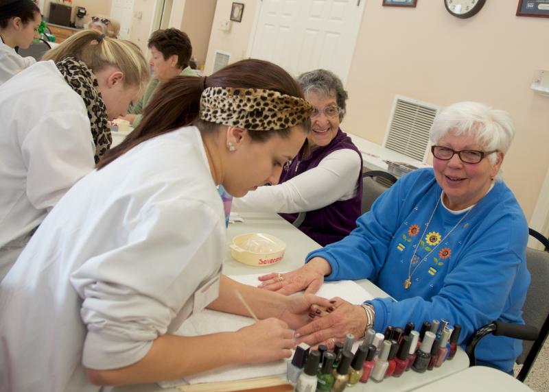 Rosalind Nye and Ann Medeiros are regulars at the monthly Rochester Council on Aging manicure days. BY GEORGIA SPARLING