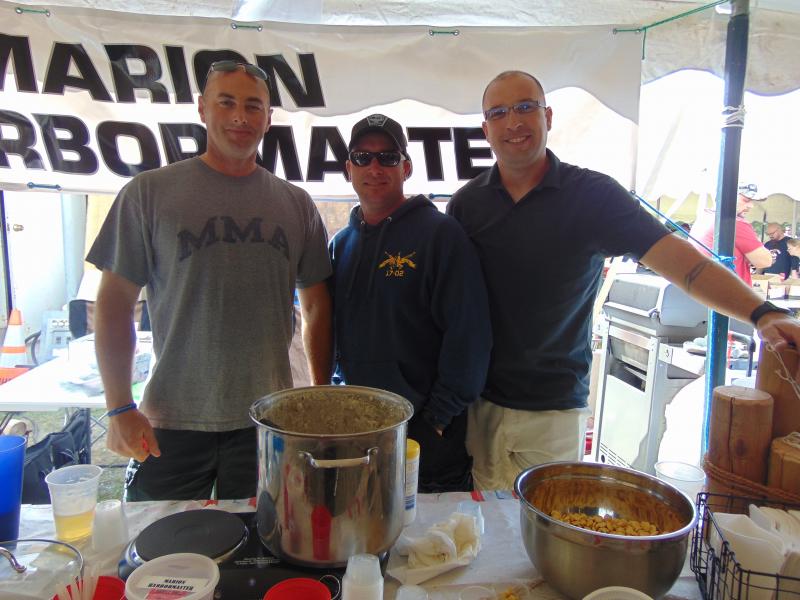 Isaac Perry, Peter Bourgault and Adam Murphy of the Marion Harbormaster Department took third place in the public safety category. Their secret? "Bacon and Irish butter," Perry said. BY TANNER HARDING