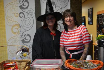 Sarah Bolton, left, and Lisa Fuller, right, said the best part of the event is seeing all of the different costume ideas that the kids came up with. BY JENNIFER HESHION