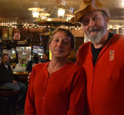 Rochester Country Fair committee member Dale Duval, left, and Bruce Thompson, right, dressed in their best long johns for the fundraiser. BY JENNIFER HESHION
