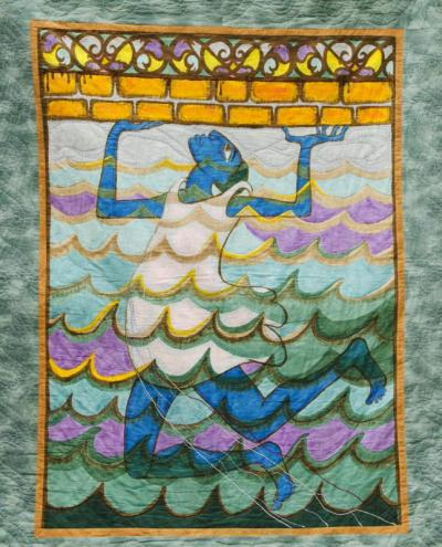 A slight departure from most of Maxey's goddess themed pieces, this quilt was inspired by her trip to New Orleans after Hurricane Katrina. As a nurse, Maxey volunteered with relief efforts. BY GEORGIA SPARLING