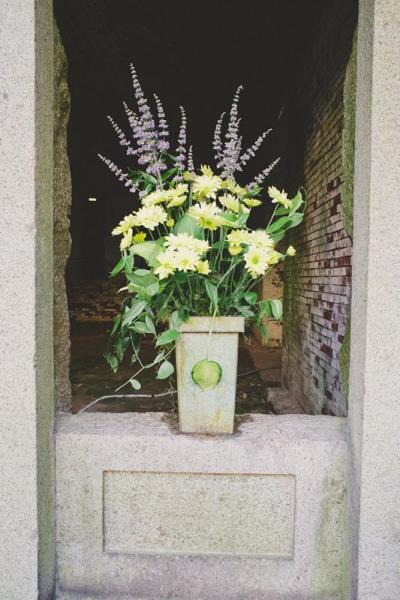 The flowers, donated by Steve Gonsalves, helped bring the 19th century Fort Rodman into the "new age," said New Bedford Art Museum Executive Director Jennifer Lagrotteria. COURTESY RICHARD GORMLEY