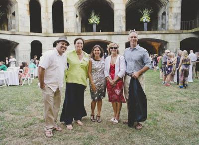 Art Museum Curator Seth Rainville, left, President of the Museum's Board of Trustees Marilyn Whalley, Executive Director Jennifer Lagrotteria, Assistant Chief of Staff for the city of New Bedford Christina Connelly and Mayor Jon Mitchell were among the guests of the Garden Party. COURTESY RICHARD GORMLEY