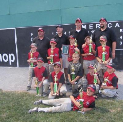 The age eight and under team. (Front) Andrew Dunn (Front Row L-R) Riley Farrell; Joe Dumas; Dylon Thomas; Brendan Burke; Markus Pierre (Back Row L-R) George Barry; Thomas Galavotti; Ryon Thomas; Reese Vandal; Charlie Hartley-Matteson; Andrew Dunn (Coaches L-R) Bob Dumas; Donovan Dunn; Jesse Hartley-Matteson; Neil Vandal COURTESY CAROL CARVALHO