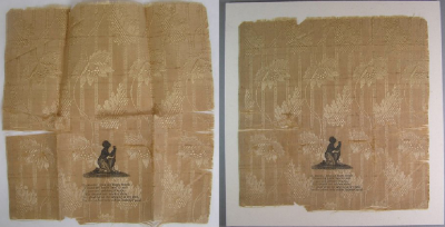 Tarleton often gets to repair items that are one of a kind. This fragile silk Abolition handkerchief is from 1837 and is currently on exhibit at the American Textile History Museum in Lowell. COURTESY KATHRYN TARLETON