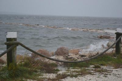 Silvershell Beach in Marion showed signs of flooding as early as this morning (pictured). By early evening, the beach had been submerged. BY JENNIFER HESHION