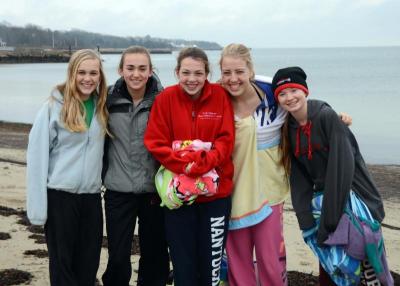 Friends Jane Kassabian, Casey Allaire, Elizabeth Foley, Caroline Foley, and Mary Kate McIntire were ready for the 11 o'clock dip. BY GEORGIA SPARLING
