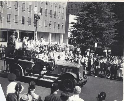 After selling one of the fire trucks to the town of Shrewsbury, the department received this photo back of it in a parade. COURTESY MATTAPOISETT FIRE DEPARTMENT