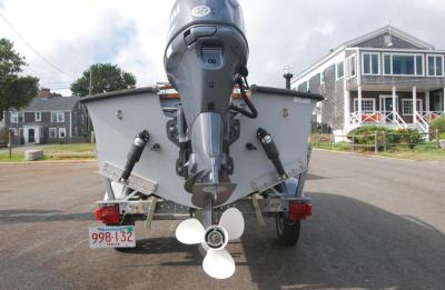 At an overall length of 13-foot, Babbitt’s Grey Goose is a foot longer than the original skiff and features a slight curve and camber in the transom, but still incorporates all of the wave-cleaving performance of Hunt’s deep-vee design. COURTESY TOM RICHARDSON/BOATING LOCAL