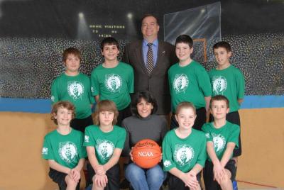 The Celtics team: Back row: Mason Taft, left, Noah Casado, Coach Anthony Ucci, Henry Ucci, Nick Dextradeur. Front row: Percy Ackerman, left, Nick Snow, Coach Melissa Dextradeur, Noah Brady, Jonas Ackerman. Not pictured: Finn McCain COURTESY MARION RECREATION