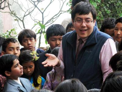 Principal, Pintso Lauenstein-Denjongpa, with students at the Takste International School. The school, located in India’s Sikkim province, is a Marion Institute initiative. COURTESY MARION INSTITUTE