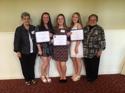 Three Greater Wareham students each received a $1,000 scholarship from the Tobey Hospital Guild at its annual luncheon held May 25 at Bay Pointe Country Club in Buzzards Bay. Pictured (from left) are Josephine Praino, Tobey Guild Scholarship Chair; Sarah Vaughan; Hailey Newell; Constance Chandler; Elaine Meredith, Tobey Guild President.