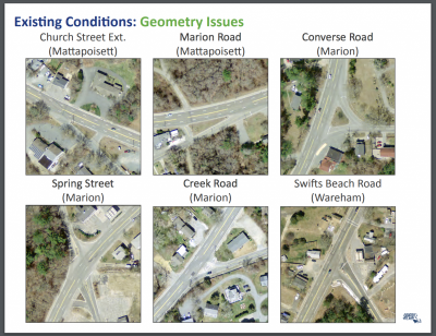 One slide from the presentation focused on intersections difficult or dangerous to navigate because of their configuration. Courtesy of: Southeastern Regional Planning and Economic Development District.
