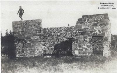Taken between 1910 and 1920, this is a photo of the stone foundation of famous Supreme Court judge Oliver Wendell Holmes Jr’s home on Angelica Avenue, one of the areas of the recent land acquisition. Today the Mattapoisett Land Trust hopes to turn the area of the stone foundation into a park in Holmes Jr’s memory. Courtesy of Mike Huguenin.