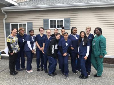 Students in the Madison Park and Old Colony health services programs pose on their excursions. Photo courtesy: Rhonda Amaral