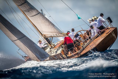 Stone sailing on the Blackfish in the Antigua Classic Yacht Regatta last year. The boat came in second. Photo by: Tobias Stoerkle