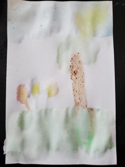 Andy Costa was challenged in school to make this painting out of common household items. Photo courtesy: Marion Art Center