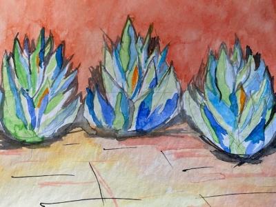 Anne Donnellon painted “Tres Agaves” in watercolor. She said it was "My first watercolor... It is inspired by the oil paintings of cacti by Mexican artist Azuela. It represents my love of Mexico, missed time there this year, and my concerned uncertainties about the health of Mexican friends." Photo courtesy: Marion Art Center