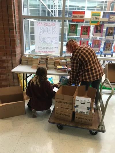 Members of the Student Affairs Committee checked donated books for any water damage, mold or significant discoloring, odor or personal markings. The books were counted each Friday and displayed in the school's front lobby. Source: Old Rochester Regional School District and MA Superintendency Union #55