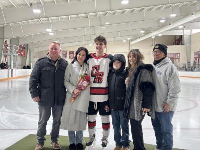 Old Rochester Regional High School hockey player Michael Brown and family at senior night. Source: Zach Ledogar