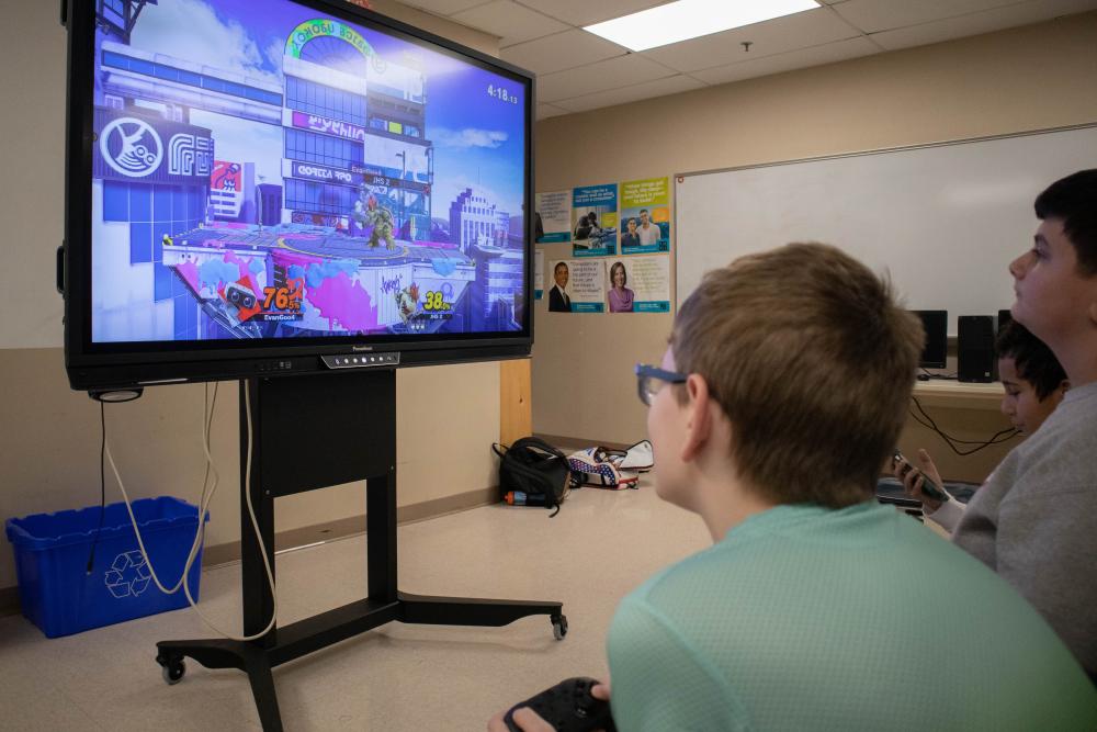 James Hilton, left, plays Super Smash Brothers during a meeting of the Old Rochester Regional Junior High School esports league on Thursday, Jan. 12. Photos by: Sawyer Smook-Pollitt