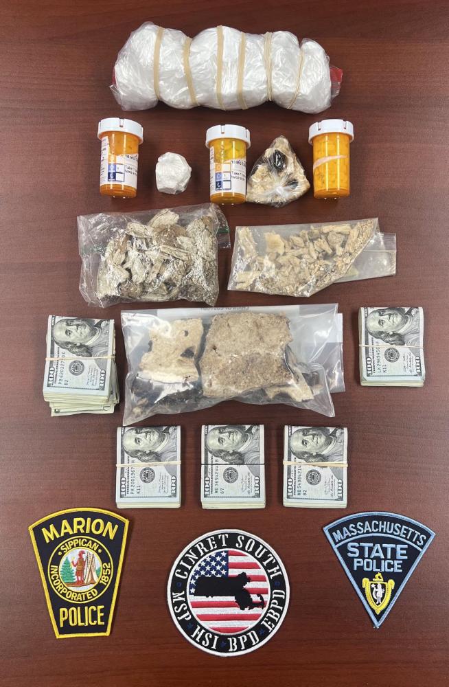 The contraband seized by the Marion Police Department and Massachusetts State Police after the Oct. 27 initial arrest. Source: Marion Police Department Facebook The contraband seized by the Marion Police Department and Massachusetts State Police after the Oct. 27 initial arrest. Source: Marion Police Department Facebook