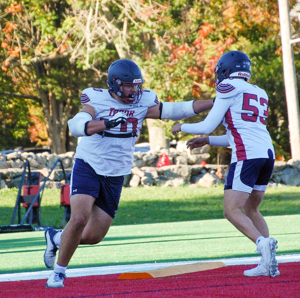 Botond Varga blocks during practice. Botond Varga blocks during practice.