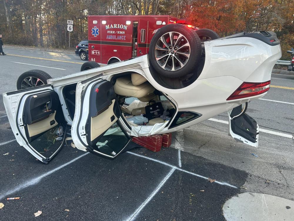 A Toyota Avalon containing a driver and one passenger rolls over due to a collision. Source: Marion Fire/EMS Facebook A Toyota Avalon containing a driver and one passenger rolls over due to a collision. Source: Marion Fire/EMS Facebook