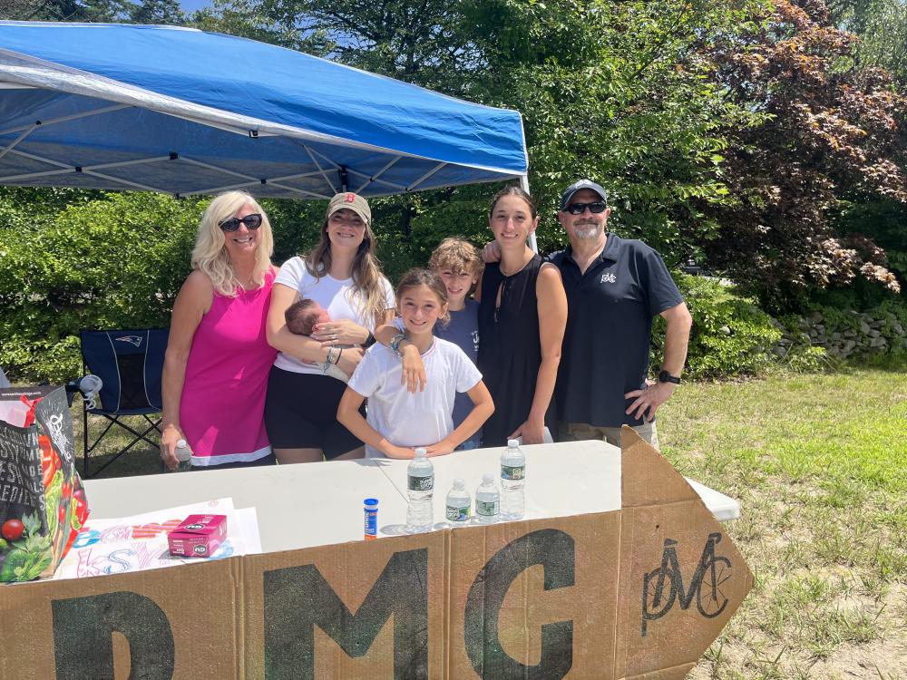 From left: Barbara Buckley, Aubrianne and Max Feeney, Quinn Buckley, Logan Buckley, Maegan Buckley and Jaimey Buckley cheered on Pan-Mass Challenge riders on Saturday, Aug. 1. Photos by Grace Roche