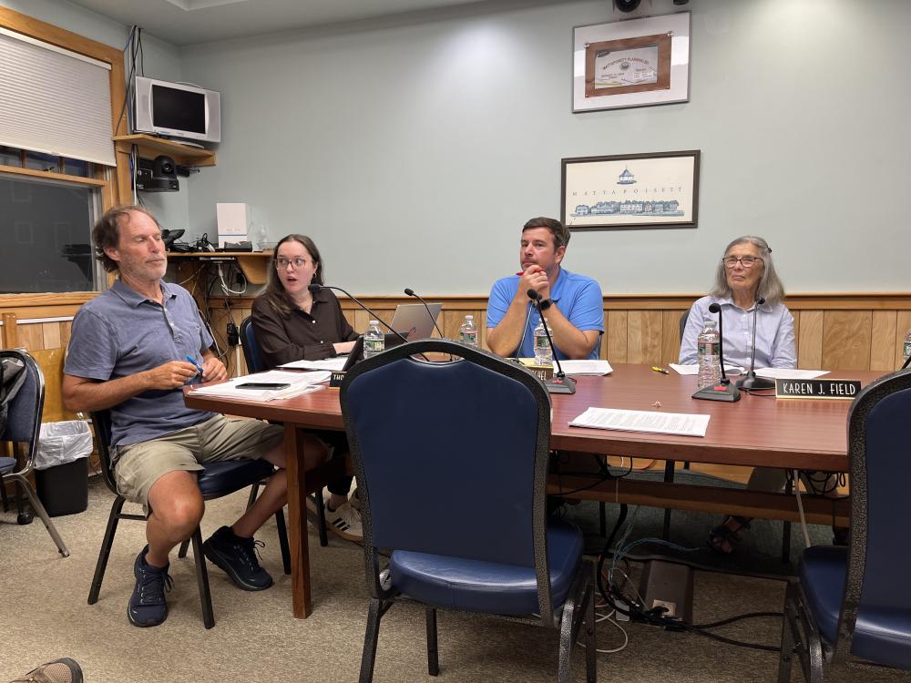 From left: Planning Board Chair Thomas Tucker, Town Planner Victoria Alfaro and Planning Board members Nathan Ketchel and Karen Field at the Monday, Aug. 17 meeting. Photo by Grace Roche