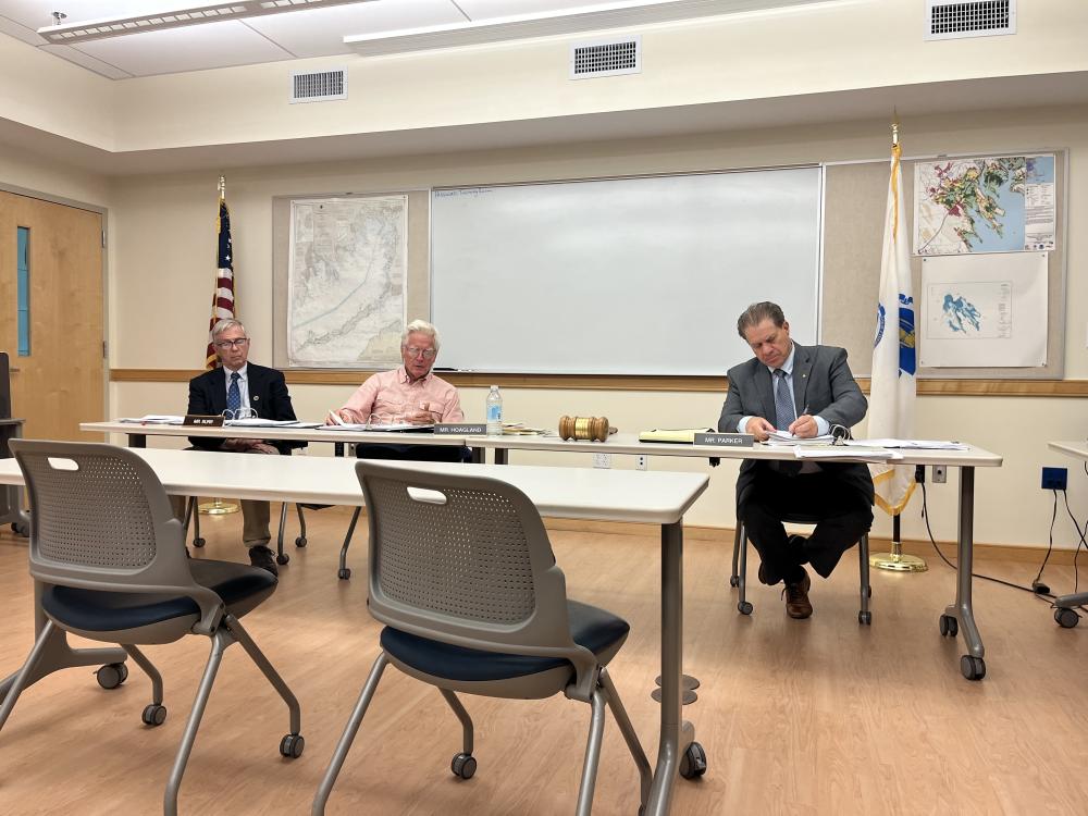 From left: Select Board members Toby Burr, John Hoagland and Randy Parker at a Tuesday, Sept. 15 Select Board meeting. Photo by Grace Roche
