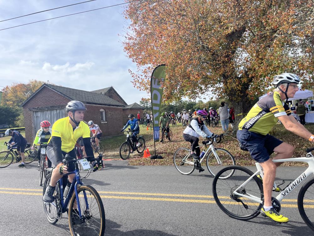 Bikers begin their ride. 