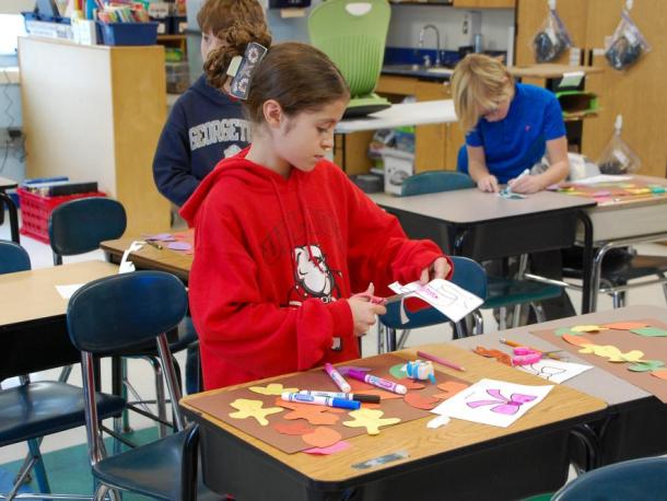 One student works on her wreath.