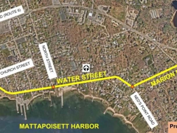 Map of the area of focus for the Mattapoisett road and sidewalk improvements. Source: MassDOT 