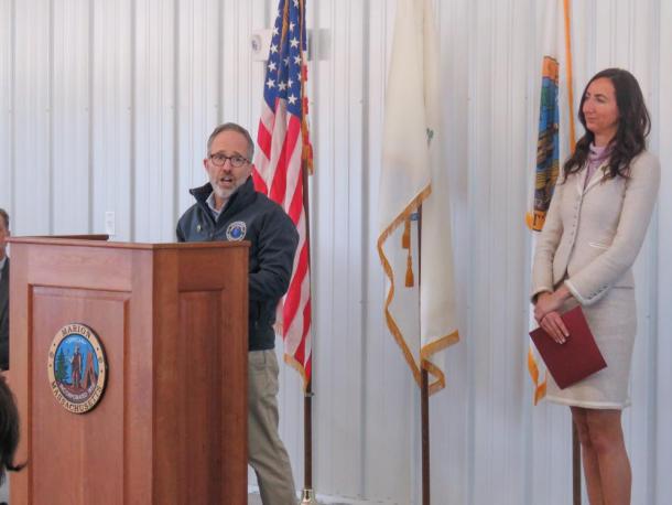 State Rep. Mark Sylvia, left, and state Sen. Kelly Dooner attended the Feb. 13 opening of the new Department of Public Works building. Photos by Grace Roche