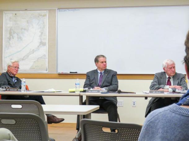 From left: Select Board members John Hoagland, Randy Parker and Norman Hills at a Tuesday, Feb. 3 meeting. Photo by Grace Roche