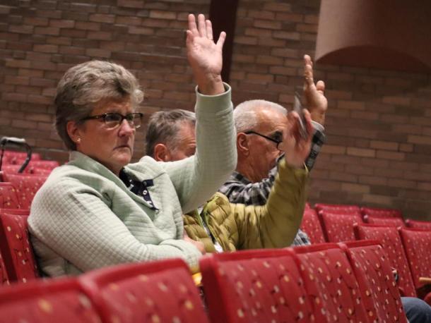 Mattapoisett residents cast their votes at a previous Town Meeting. File photo