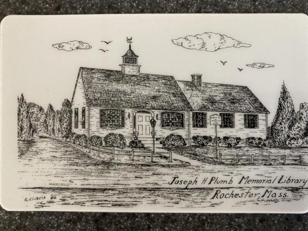 Plumb Library is offering patrons special cards bearing a drawing of the building in celebration of its 50th anniversary. Photo source: Kristen Cardoso