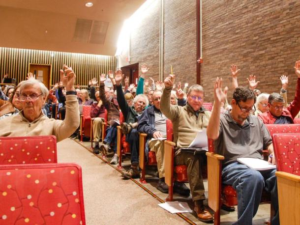 Mattapoisett voters approved funding part of Old Rochester Regional School District's health insurance shortfall at Town Meeting on Monday, May 11. Photo by Mari Huglin
