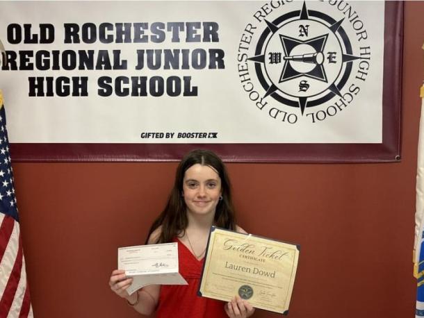 Old Rochester Regional Junior High School seventh grader Lauren Dowd was recently selected as a Feinstein Foundation Golden Ticket winner. Photos source: ORRSD